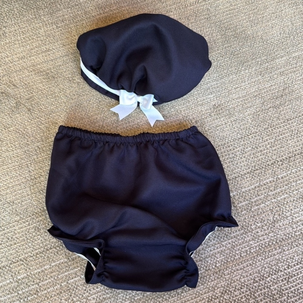 ⚓️RARE EDITIONS Dark Navy Sailor Dress Set w/Sleeves, Bloomers & Hat ~ 24months - Picture 3 of 11